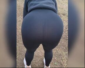 Hiking in see through leggings visible thong public twerk latina